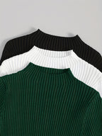 3pcs Set Stand Collar Ribbed Base Layer Stretch Plain Color Versatile Vintage - Mixed Color 4