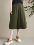 Women's Wide-Leg Capri Pants, New Summer Style with Elastic Waist, Loose Fit for a Look, Casual Skort Pants - Military green1