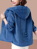 2025 Autumn Fashion Hooded Zipper Jacket for Women Korean Corduroy Loose Zipper Cardigan Versatile Slim - Blue