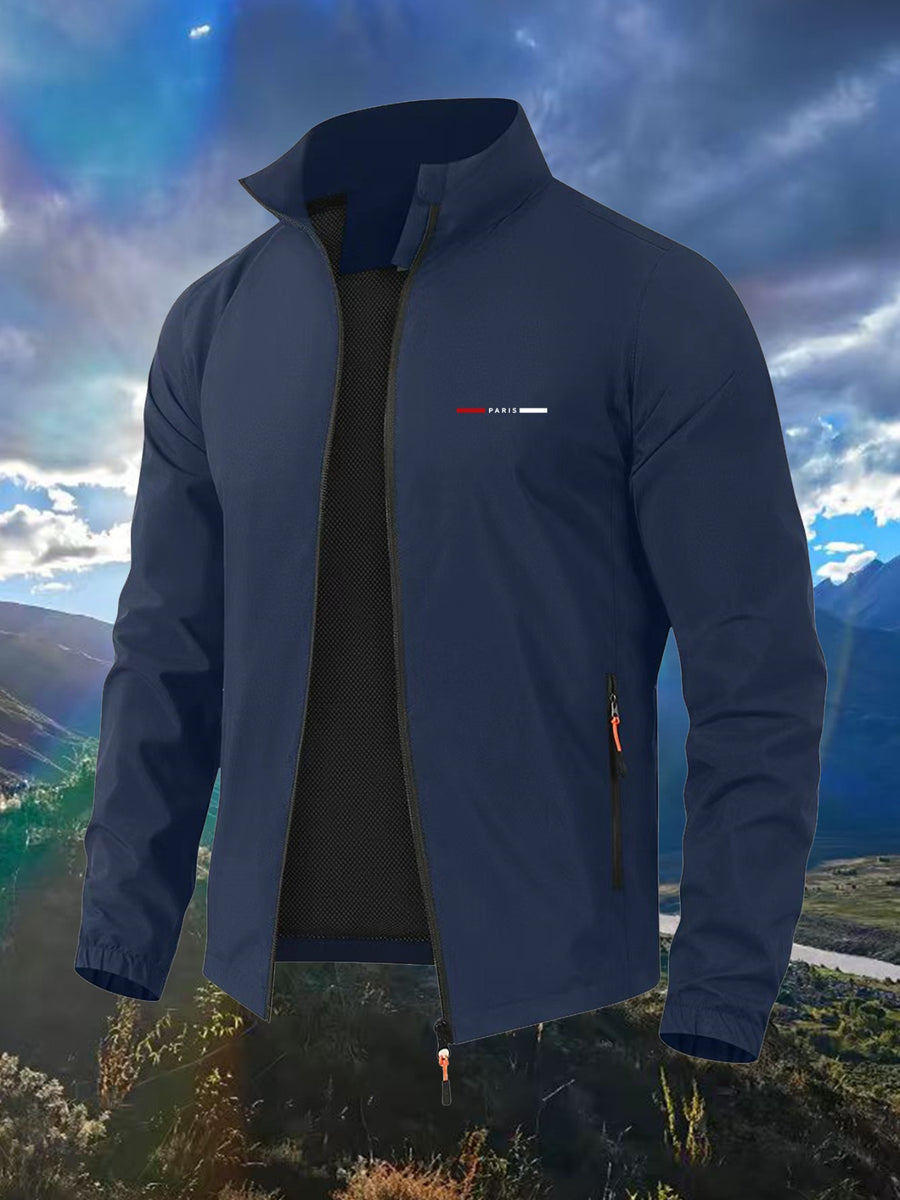 2026 New Men'S Outdoor Mountain Wind Sports Jacket, Lightweight Comfortable Ski Wear, High Quality, Fashionable Red And White Stripe Element Design, Suitable for Spring And Autumn Wear, Outdoor Sports Essential - Navy Color