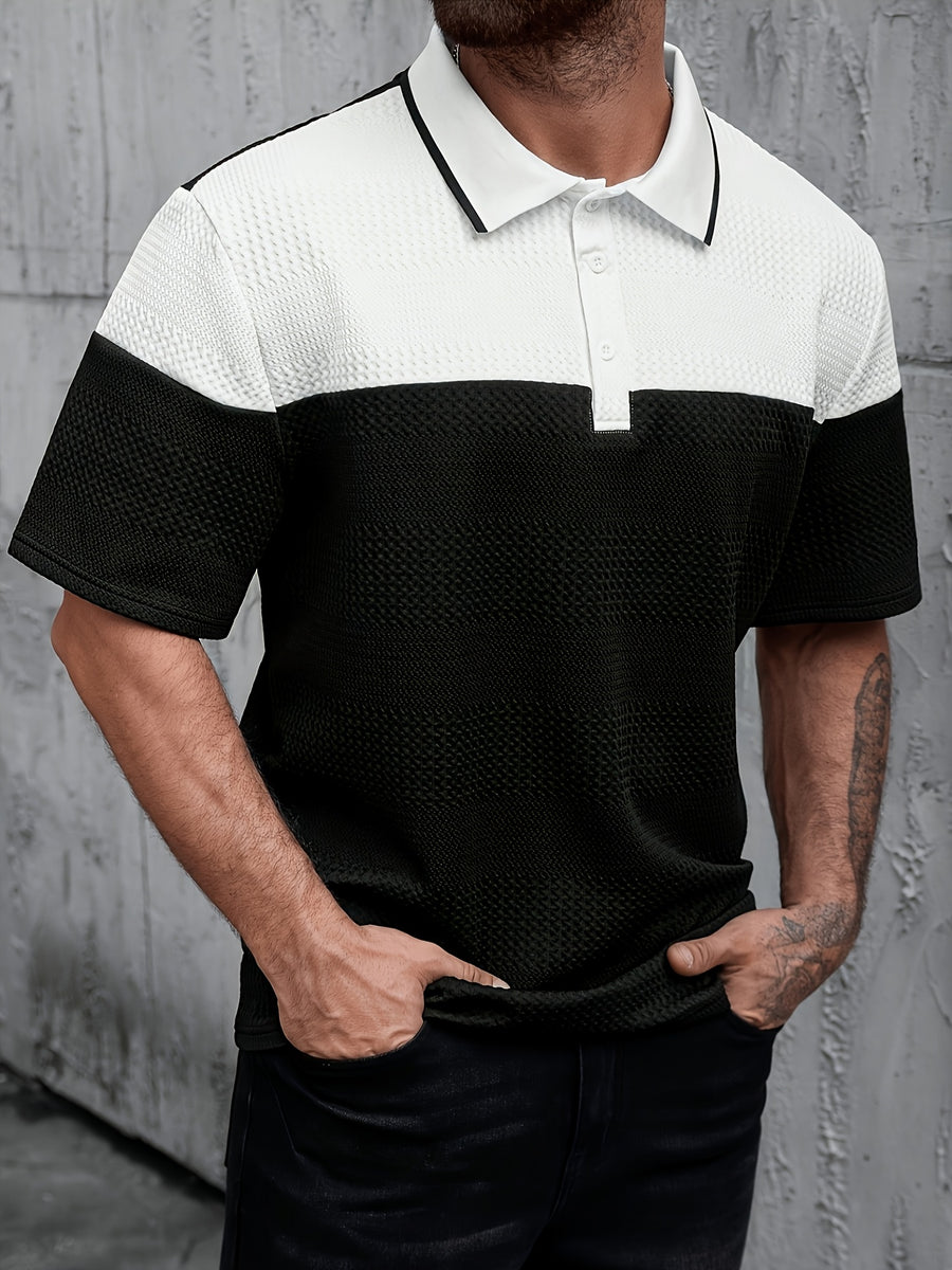 Men'S Casual New POLO Shirt, Soft Textured Fabric, Patchwork Details, Outdoor Casual Business Breathable Short-Sleeve Polo Shirt Golf Shirt - White