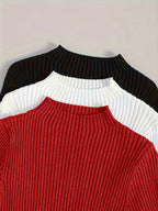 3pcs Set Stand Collar Ribbed Base Layer Stretch Plain Color Versatile Vintage - Multicolor 6