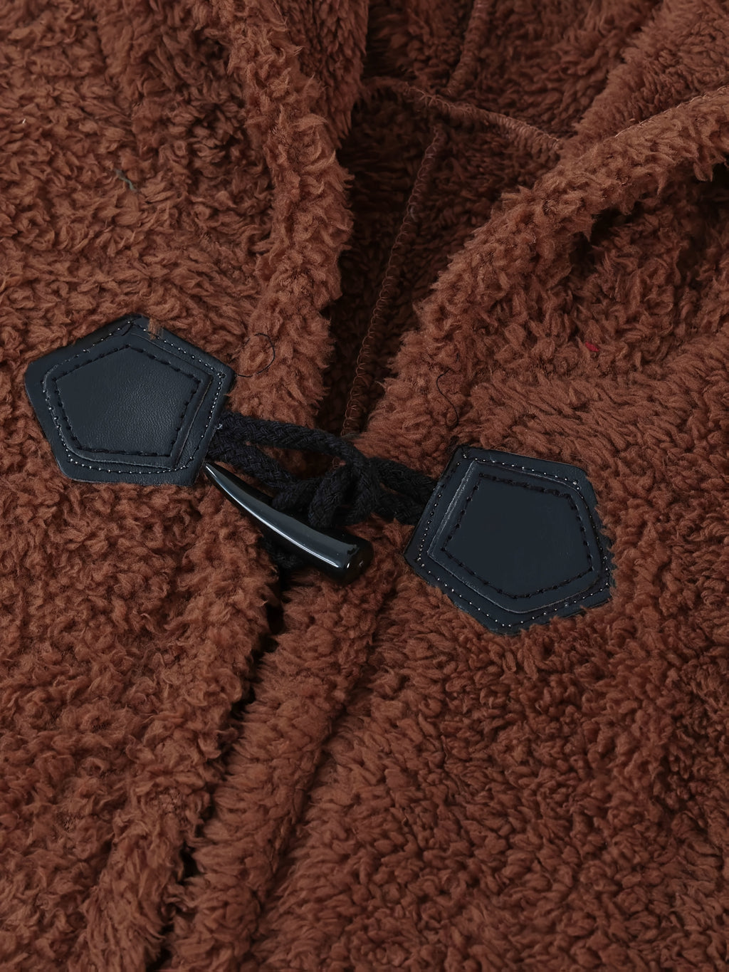 Plus Size - 1pc Faux Horn Button Size Free Solid Color Fashion Hooded Cape - Dark Brown