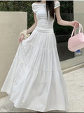 High-Waisted Skirt Elegant Casual A-Line Layered Skirt Spring And Summer Women'S Clothing Sweet Pink Long Pleated Cake Skirt - White