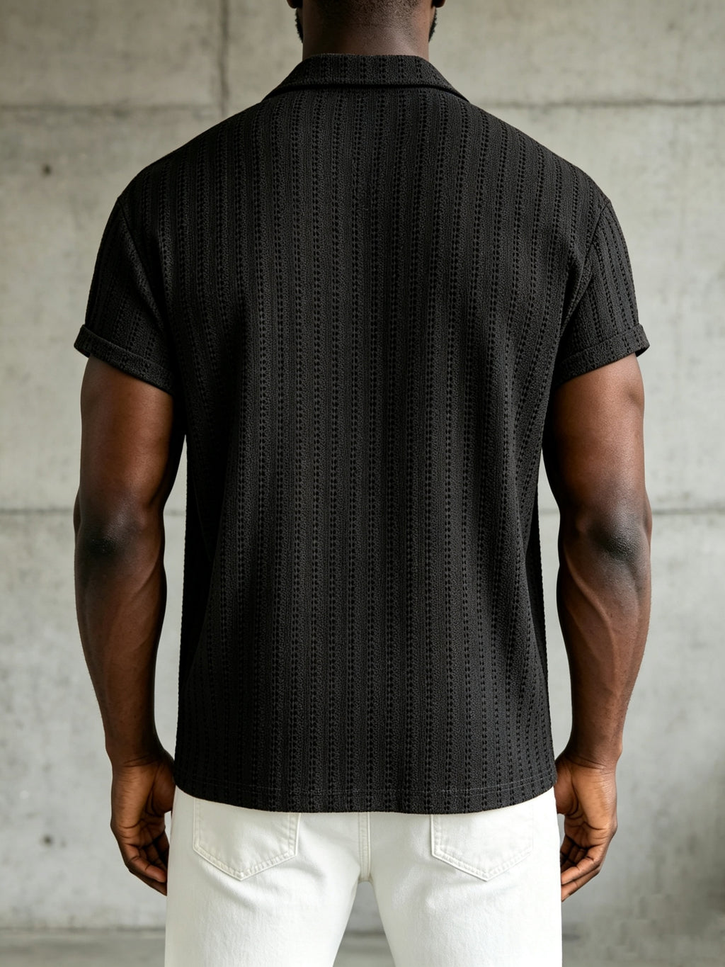 Men'S Crochet Knit Camp Collar Shirt, Short Sleeve Button- for Beach Vacation Casual Daily Wear - Black