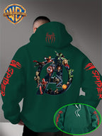 Men'S Trendy Fall Hoodie, American Superhero Collection Print Hooded Sweatshirt, Unisex Loose Street Style Casual Top. Casual Daily Style with Drawstring Design, Long Sleeve Knit Sweater, Machine Washable, Perfect for Casual, Athletic - Green