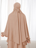 Women's 2pcs Modest Islamic Abaya & Khimar Suit - Elegant Full Coverage Prayer Dress with Headscarf, Pure Color Muslim Dress Suitable for Daily Wear, Hajj, Ramadan, Travel - Abaya Robe for Muslim Women - Yellowish-brown