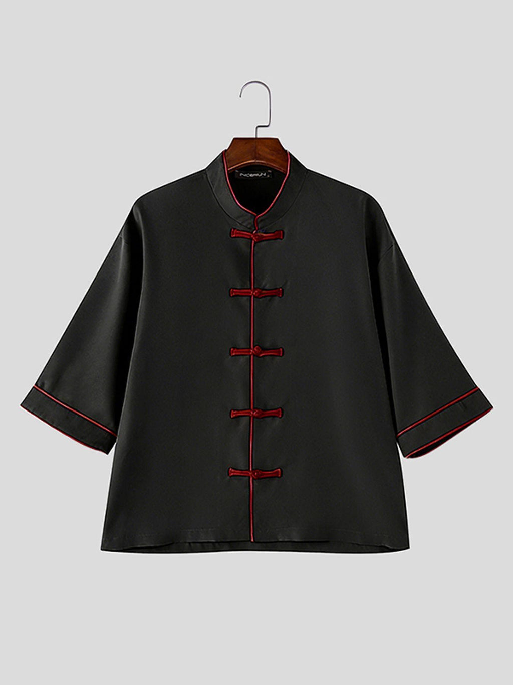 Men Retro Tops Frog Button Stand Collar Short Sleeve Loose Thin Outdoor Street New Chinese Style Casual Shirt, Chinese Size, Please Check The Size Guide Carefully - Black