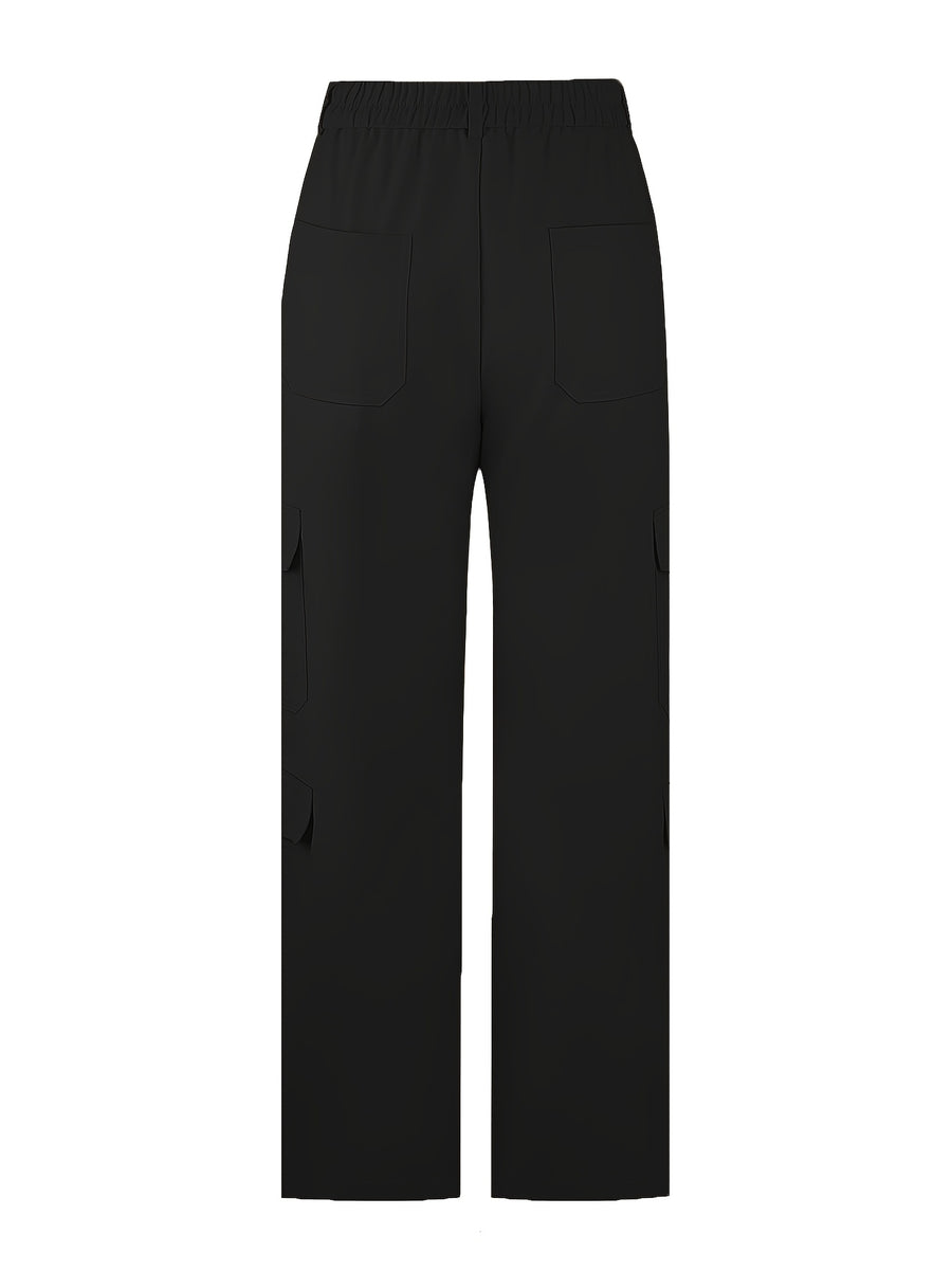 Street Commuter Distressed Multi-Pocket Cargo Pants for Outing, Home, and Casual Wear - Black