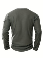 3pcs Men'S Spring Autumn New Waffle Check Fake Two-Piece Round Neck Long Sleeve Shirt Easy Armbag Design Fashion Trendy Convenient Daily Commuting Sports Fitness Wear - Khaki+Gray+Green
