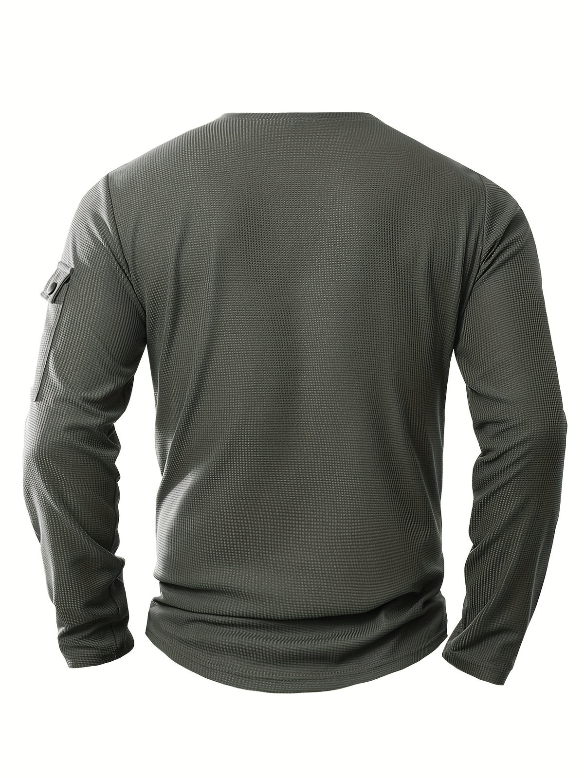 3pcs Men'S Spring Autumn New Waffle Check Fake Two-Piece Round Neck Long Sleeve Shirt Easy Armbag Design Fashion Trendy Convenient Daily Commuting Sports Fitness Wear - Khaki+Gray+Green