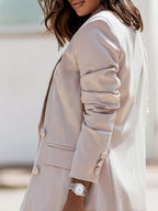 Fashion Women'S Elegant Suit Jacket Trendy Solid Color Lapel Double-Breasted Blazer - Pink Color