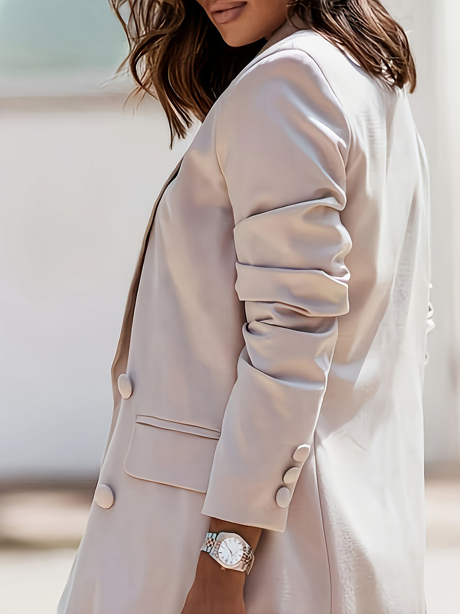 Fashion Women'S Elegant Suit Jacket Trendy Solid Color Lapel Double-Breasted Blazer - Pink Color