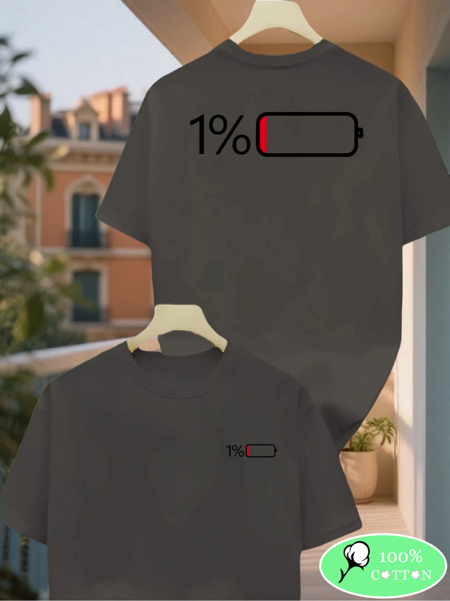 1%[Double-Sided Print]100% Men'S T-Shirt, Casual Versatile Base Layer, Comfortable Sports Top - Dark Gray