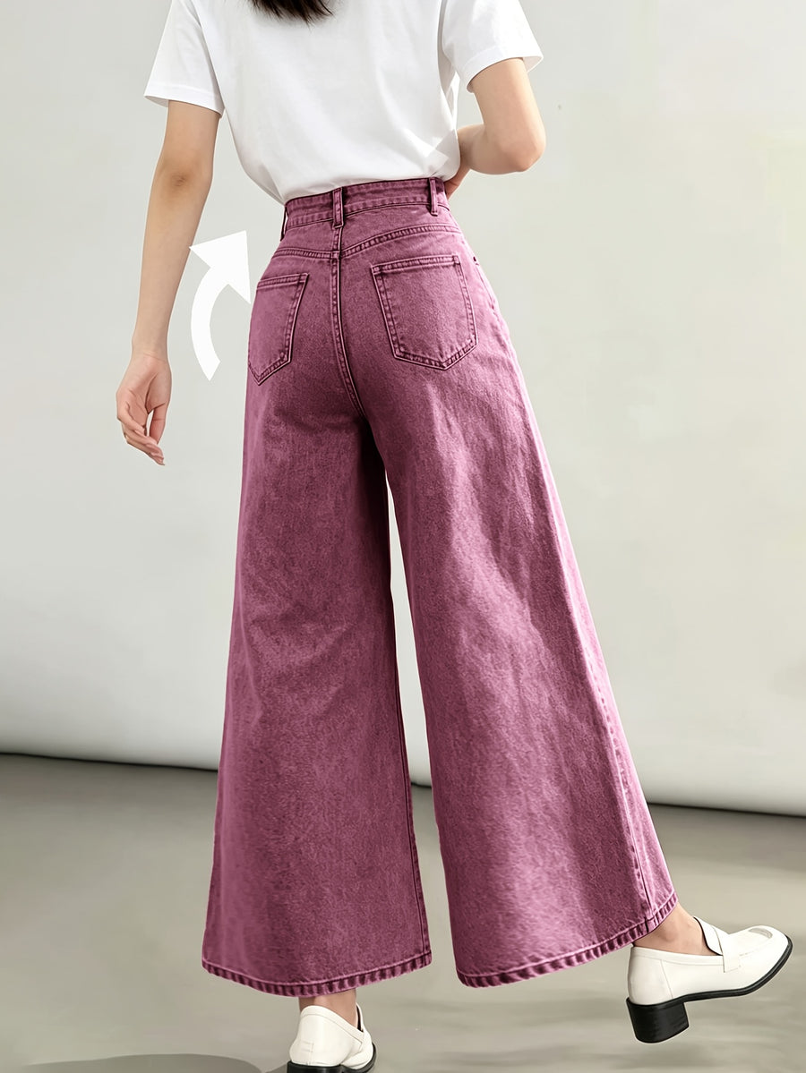 Stylish New Women's Fashion Elegant Straight-Leg Wide-Leg Pants Mid-High Stretch Colorful Cropped Jeans for Women 618609 - Purple