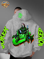 Warner Bros. American Trendy and Cool Hook, Hisley Jay Joker, JOKER Splashed Ink Graffiti Print Hooded Sweatshirt, with Adjustable Drawstring, Comfortable and Warm, Fashionable and Versatile Men's Casual Sweatshirt - Light Grey