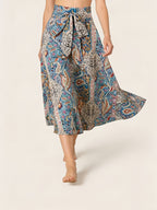 Women'S Bohemian Style Printed Casual Minimalist Side-Tie Midi Skirt - Multicolor