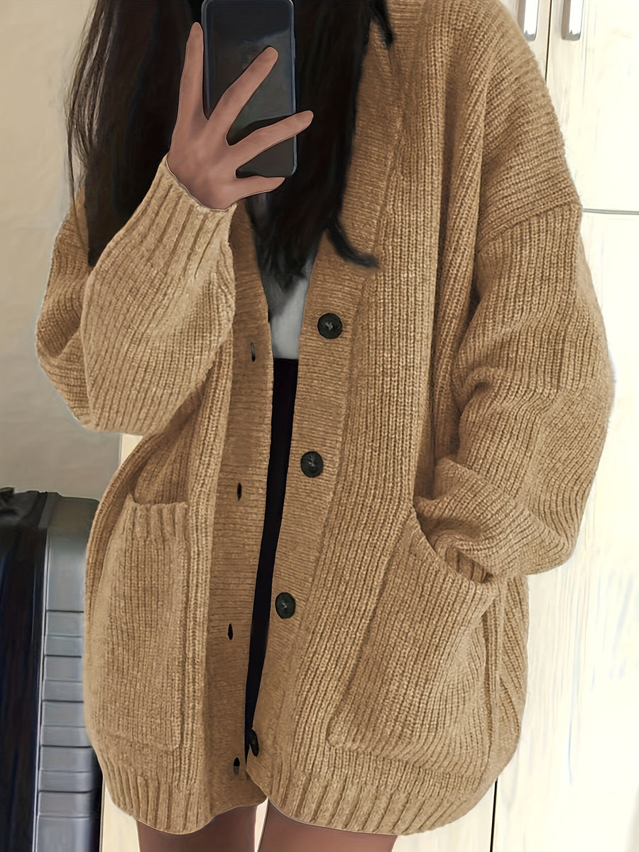 Casual V-Neck Single-Button Sweater Women'S Autumn Winter Cardigan - ginger-colored