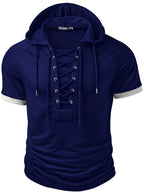 ROYALBOY Spring New Arrival Men's Short Sleeve Outdoor Sports Hoodie with Eyelet Drawstring, Designer Casual Men's Sportswear Top, Suitable for Autumn Outdoor Wear - Blue