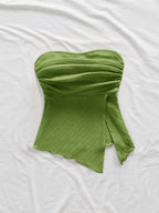 Women'S Green Ruched Tube Top, Summer Y2K Sexy Irregular Hem Slim Short Off Shoulder Bandeau Cami - Emerald Green