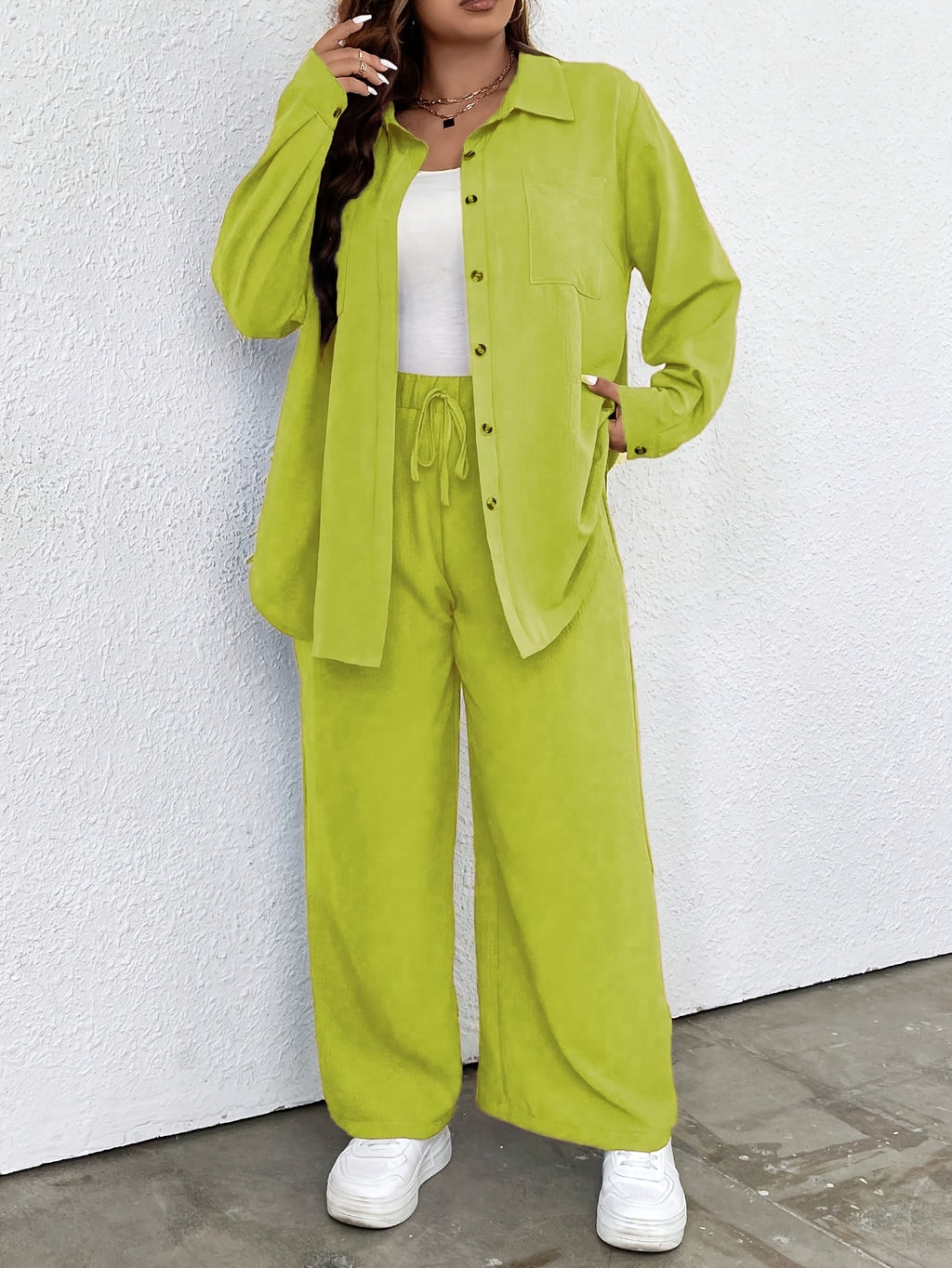 Plus Size - Ladies Fashion Plus Size Two-Piece Set - Bright Green
