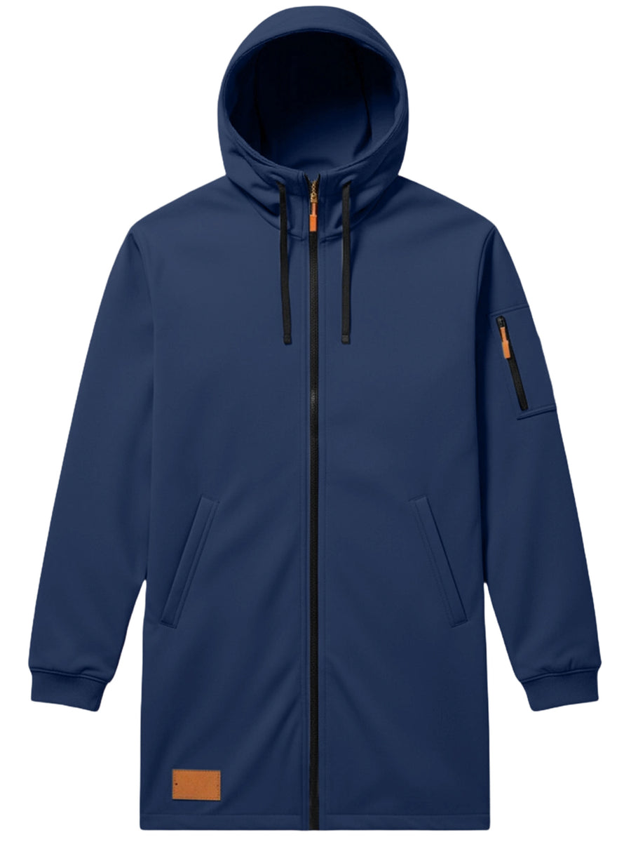 Men's Full-Zip Hooded Jacket with Mountain Print & Arm Zipper Pocket - Oversized Loose Fit Winter Coat, Hooded Streetwear Outerwear Suitable for, Urban Style, Machine Washable Warm Jacket - Navy Color