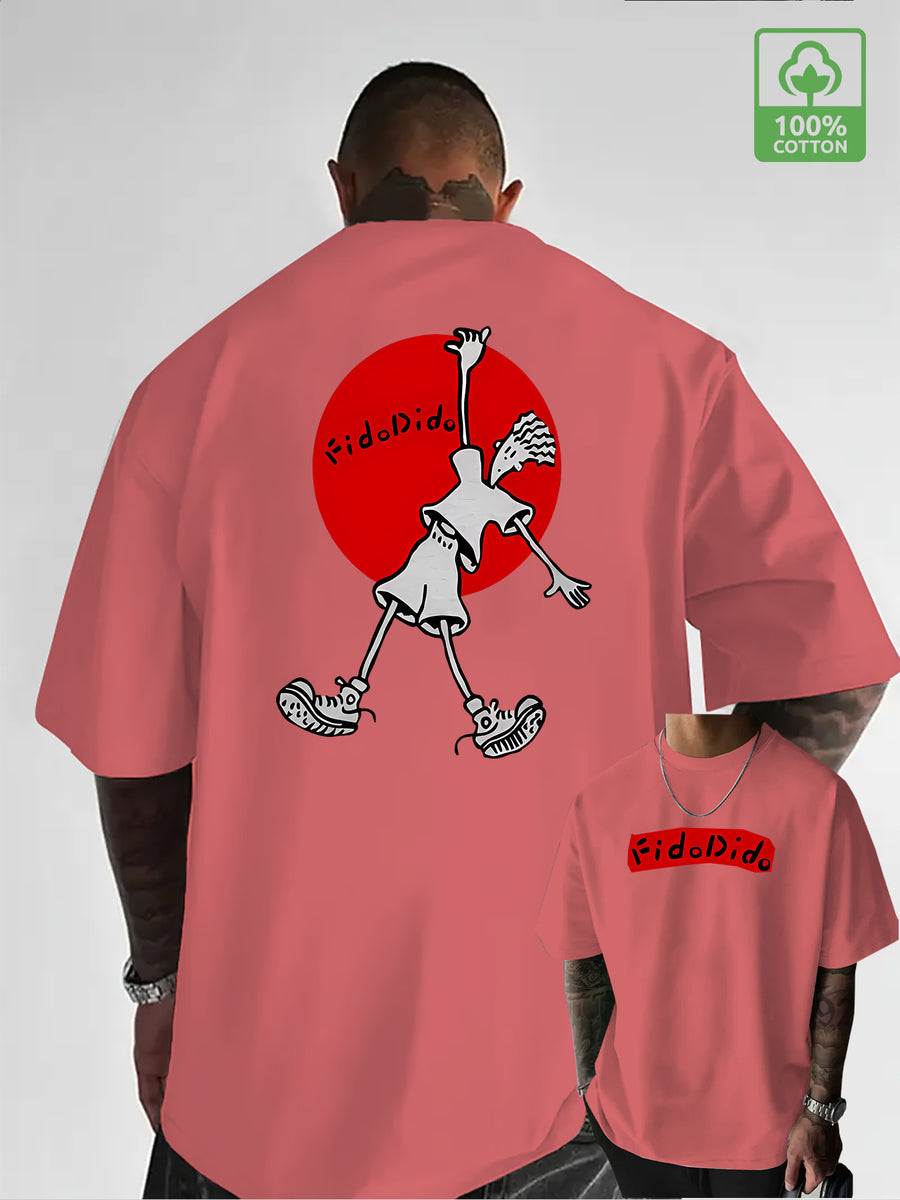Cartoon French Fries for Man Simple Letter Creative Print Heavyweight Cool and Handsome 100% Pure Cotton Men's Short Sleeve T-Shirt, New Casual Daily Fashion Loose Fit Crew Neck Men's Apparel - Tomato Red