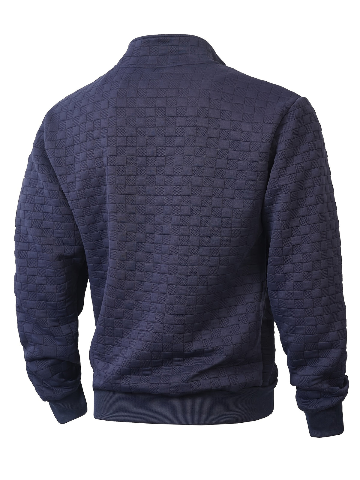 Autumn Men'S Waffle Half-Zip Stand Collar Sweatshirt, Casual Loose Textured Pullover Top Jacket, Gift for Husband Or Father - Navy Color
