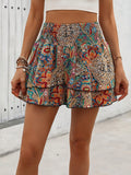 Women's Fashion Casual Random Print Waist-Cinched Wide-Leg Shorts - Multicolor