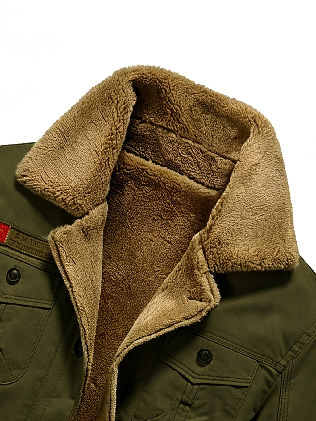 Men's Large Lapel Denim Work Jacket, Thickened for Locking in Heat and Cold Resistance, Wear-Resistant Washed Twill Workwear Fabric, Slim Fit Vintage Biker Style, Autumn/Winter Streetwear Commuter Biker Outfit, Full Lining, Chest Flap Patch Pocket - Olive Green
