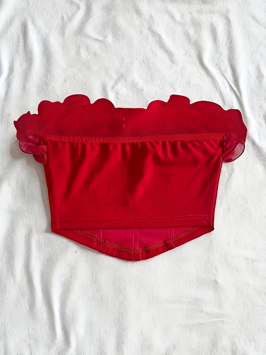Women's Fashion Strapless Crop Top Beach Sexy Backless Sleeveless Top - Red