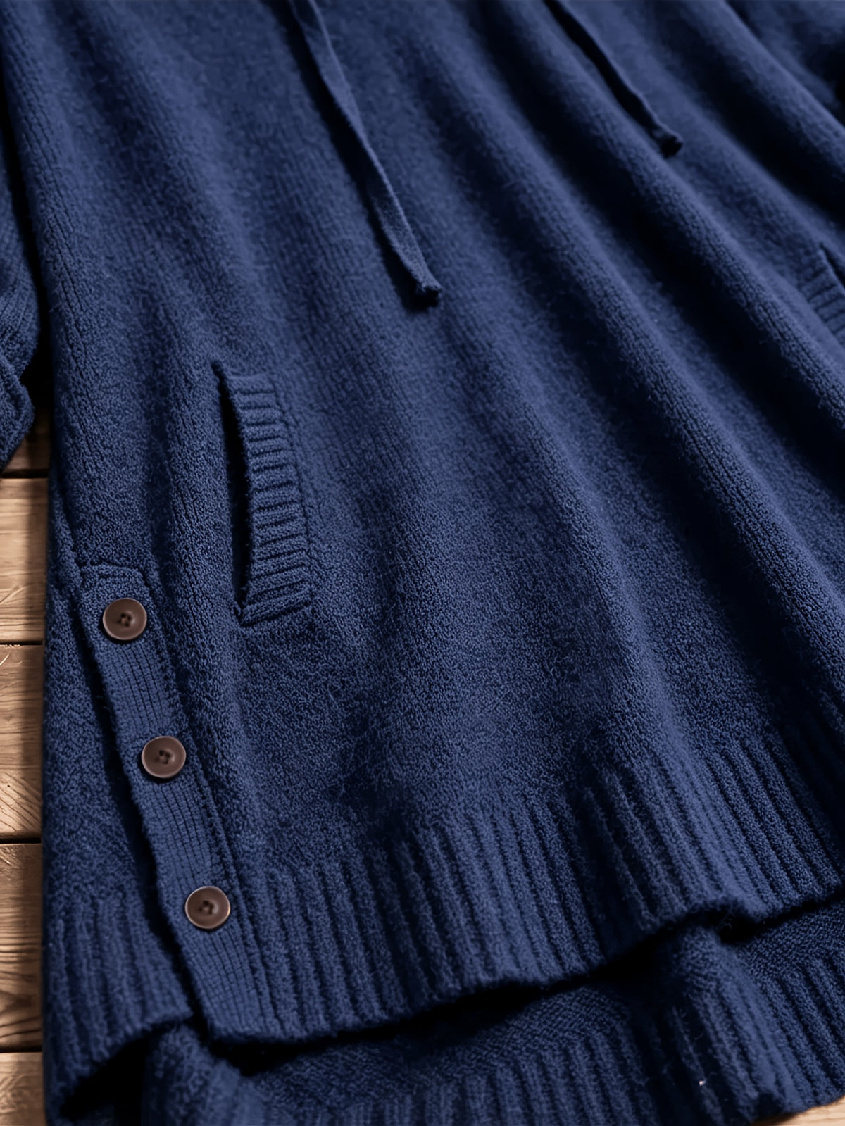Women'S Elegant Casual Cute Sexy Middle Eastern Style Spring Autumn Solid Color Hooded Long Sleeve Slit Button Front Short Back Long Comfortable Loose Soft Warm Knit Pullover Sweater Top - Navy Color