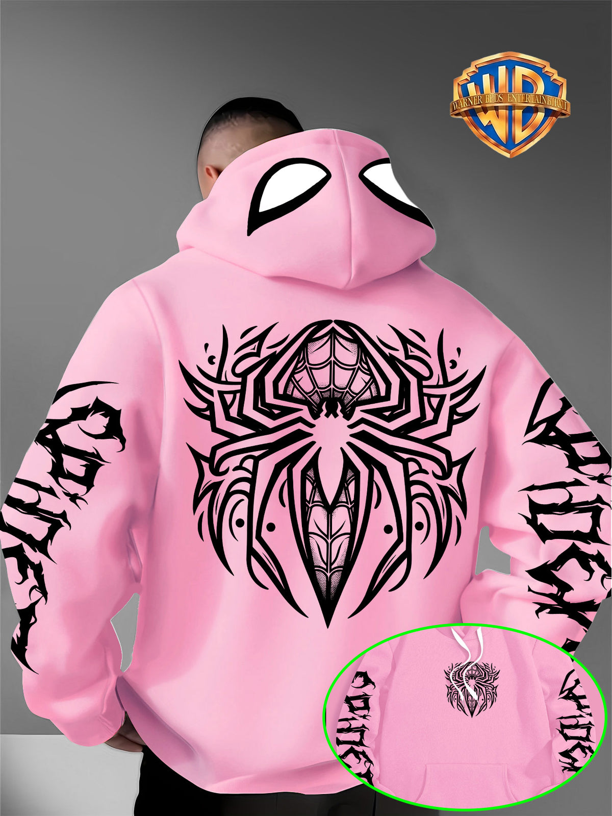 Warner Authorized Unisex Autumn Winter Hooded Sweatshirt, Suitable for Dark Gothic Enthusiasts, Street Fashion Players, Campus Daily Outings, Casual Shopping, Couple And Best Friend Trendy Wear - Pink Color