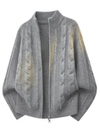 Men'S Light Luxury Old Money Style Casual Stand-Collar Sweater with Zipper, Fall/Winter Versatile Jacket - Grey