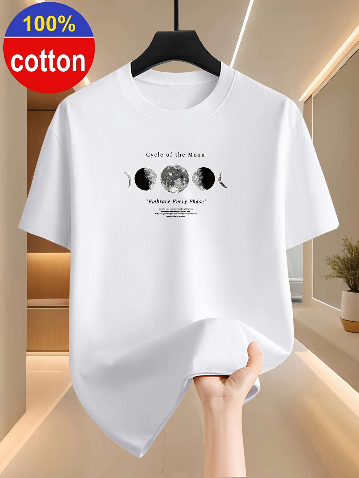 100% Cotton Summer Short-sleeve T-shirt with Simple and Stylish Printed Patterns, Available in Wine Red/green/dark Blue. Made of Cotton Fabric for Comfortable Wear, Suitable as a Holiday Gift - White