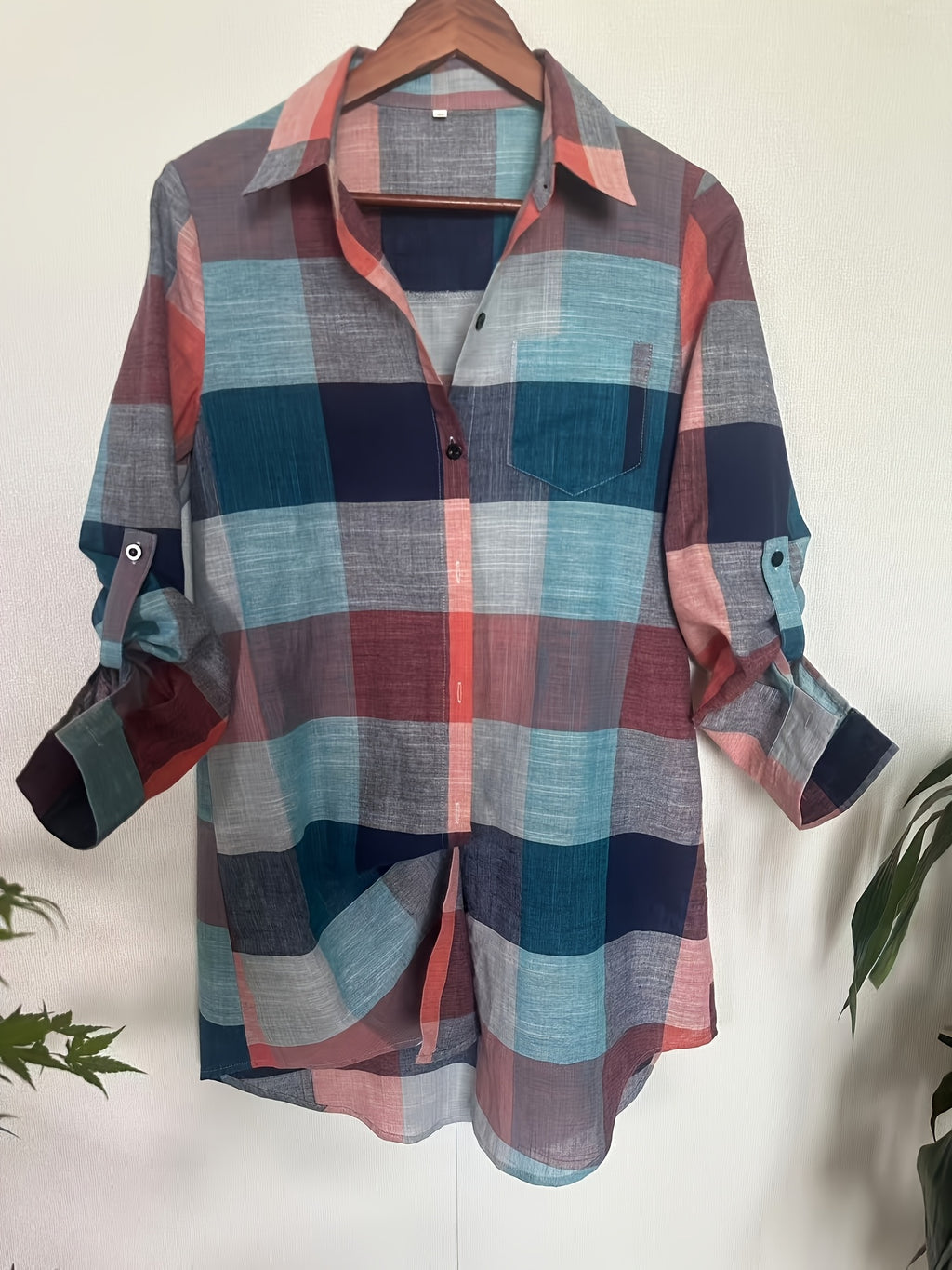 Elegant Plaid Long-Length Women's Outerwear Jacket - Mixed colors