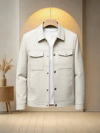 Men'S Plaid Lapel Button-Front Jacket, 100% Polyester Breathable Anti-Scratch Quick-Dry Wrinkle-Resistant Office Daily Casual Outerwear - Beige Color