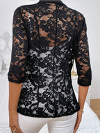 Women'S Elegant Blazer - Business & Formal Attire, Structured H-Silhouette Jacket with Button Front Closure, Office, Wedding, Party Outerwear - Sophisticated Professional Coat for Women, Office Wear, Sophisticated Style, Lace Detailing, Wedding Guest - Black