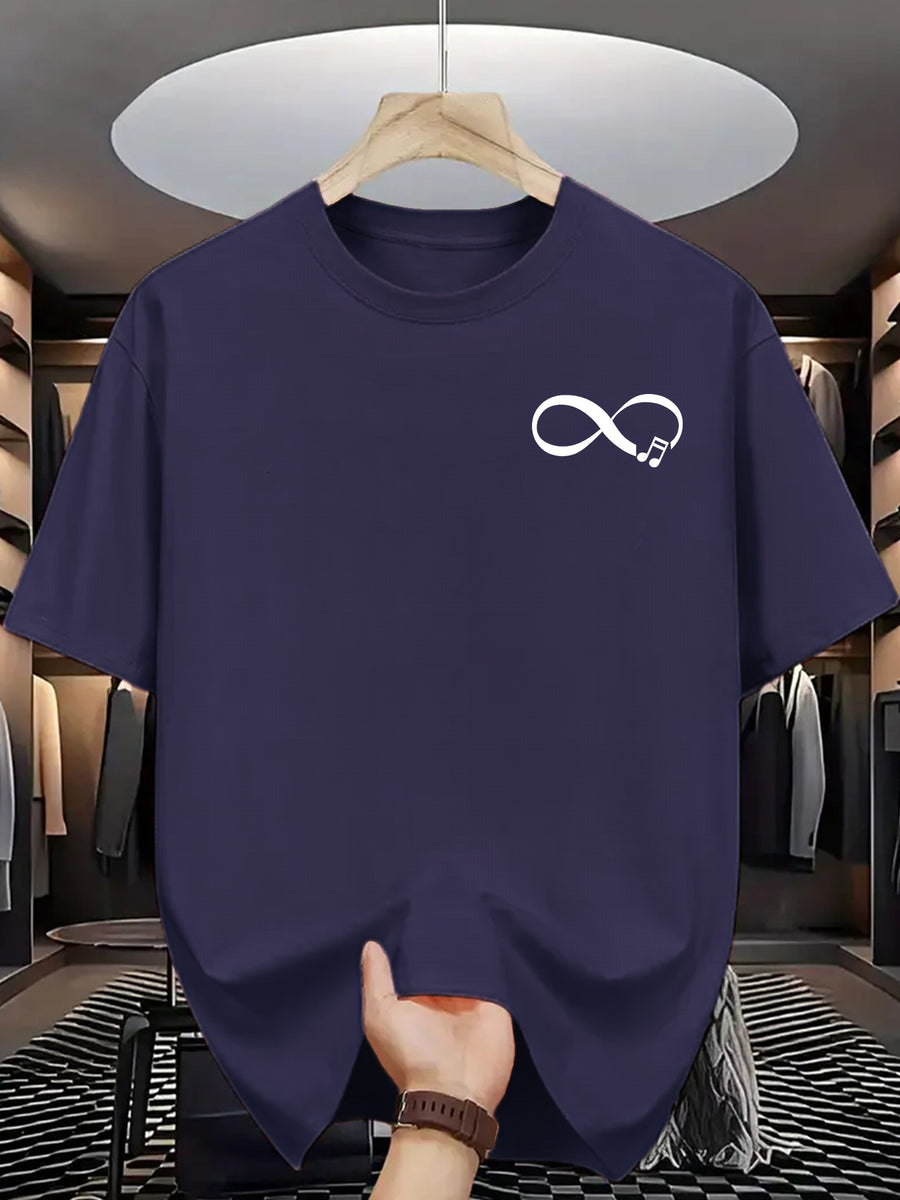 Men'S Casual Summer T-Shirt with Stylish Infinity Symbol & Heartbeat Print - Breathable Polyester, Crew Neck, Short Sleeve, Regular Fit - Perfect for Casual Attire - Navy Color