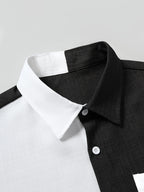 Fashion Contrast Color Men'S Short Sleeve Shirt, Casual Lapel Blouse Open Cardigan, Machine Washable, Hawaiian Beach Travel Party Style Casual Trendy Street Fashion Top, As a Gift - Black