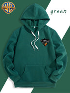 WB Warner Bros DC Official Justice League Superman-Batman Fusion Logo Hooded Sweatshirt - -Lined Hoodie Suitable for Men & Women, Unisex Couple's Gift, Adjustable Drawstring Hood, Iconic Logo Print for Casual Winter Wear, Machine Washable - Malachite Green