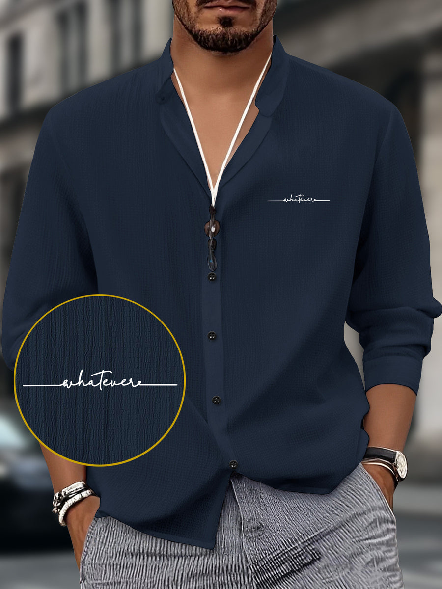 Men'S Autumn And Summer Shirts - Easy Button- Front, Breathable Stand-Collar Dress Shirt Suitable for Office, Formal Occasions, And Casual Wear - Easy-Care Machine-Washable White Top - Navy Color