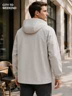 Men'S Lightweight Hooded Jacket, Casual Full-Zip Coat with Adjustable Hood And Flap Pockets, Suitable for Autumn And Winter Casual Wear - Khaki