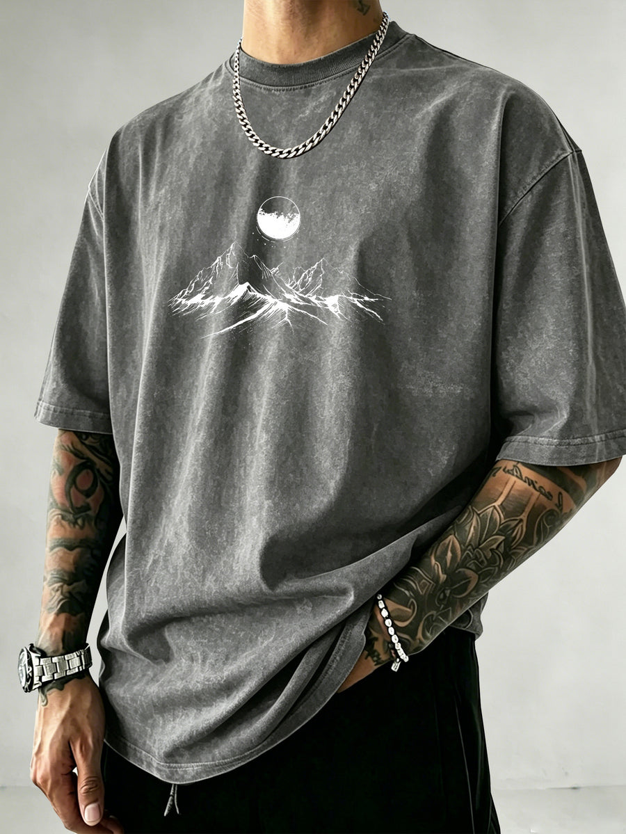 Men's Heavyweight Short Sleeve Washed Vintage Fashion Print Retro Acid Wash Distressed Design Street Trendy Breathable Heavyweight Fabric Hip Hop Gym Athletic Tee 2026 Summer - Grey