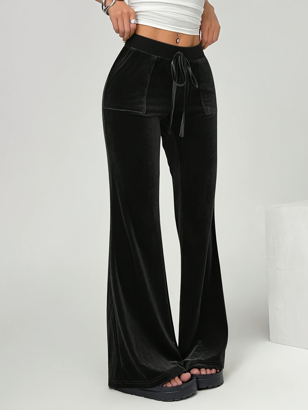 Spring/Summer Directional Women'S Solid Color Flared Pants - Black