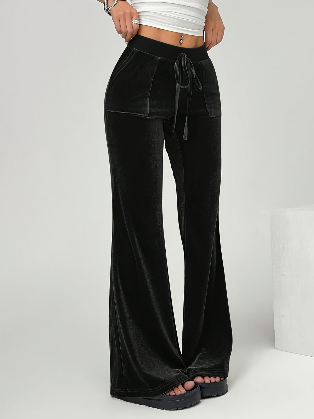 Spring/Summer Directional Women'S Solid Color Flared Pants - Black