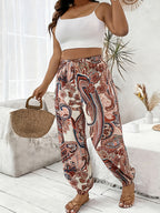 Vacation Full Body Printed High-Waist Elastic Waist Fashion Long Pants - Multicolor 2