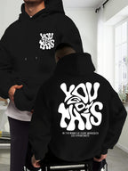 Men's New Trendy Autumn Winter Hoodie, Casual Daily Drawstring Creative Design Printed Sweatshirt with Front Kangaroo Pocket Unisex Top - Black