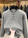 Du Jing Lan OBM Spring/Autumn New Arrival Men's Knit Pullover, Old Money Style Contrast Color Half-Open Placket Crew Neck Long Sleeve Knit Pullover, Men's Business Casual Fashion Ribbed Sweater, Suitable for Layering or Wearing as an Inner Layer - Grey