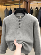 Du Jing Lan OBM Spring/Autumn New Arrival Men's Knit Pullover, Old Money Style Contrast Color Half-Open Placket Crew Neck Long Sleeve Knit Pullover, Men's Business Casual Fashion Ribbed Sweater, Suitable for Layering or Wearing as an Inner Layer - Grey